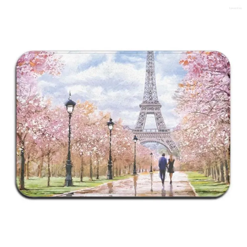 Bath Mats Oil Painting Tower Eiffel European City Landscape Area Rugs Non-Slip Floor Mat Doormats Home Runner Rug Carpet For Living Room