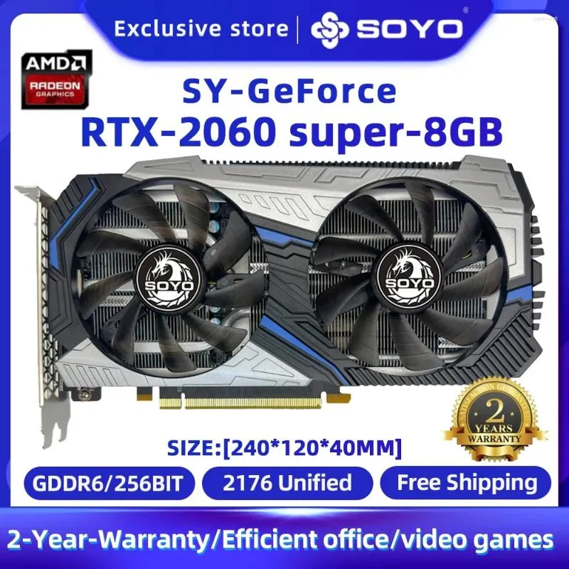 Grafikkort Soyo Original RTX 2060 Super 8 GB NVIDIA CARDR GDDR6 256BIT PCI Express 16x3.0 RTX2060S Gaming Video Card för Desktop