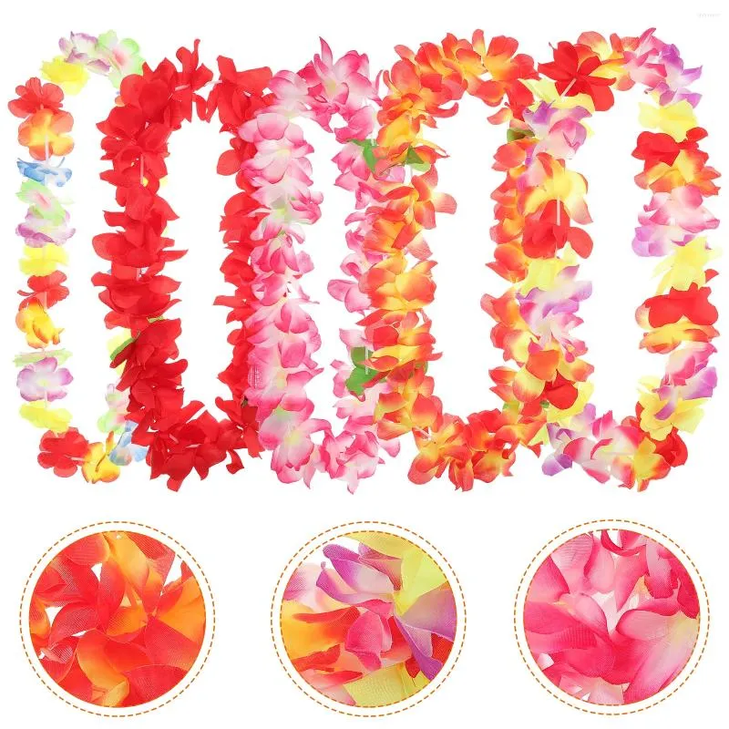 Fleurs décoratives 5pcs colorés hawaïens leis Collier de fleurs artificielles Hands Charms Tropical Luau Party Favors s'habiller