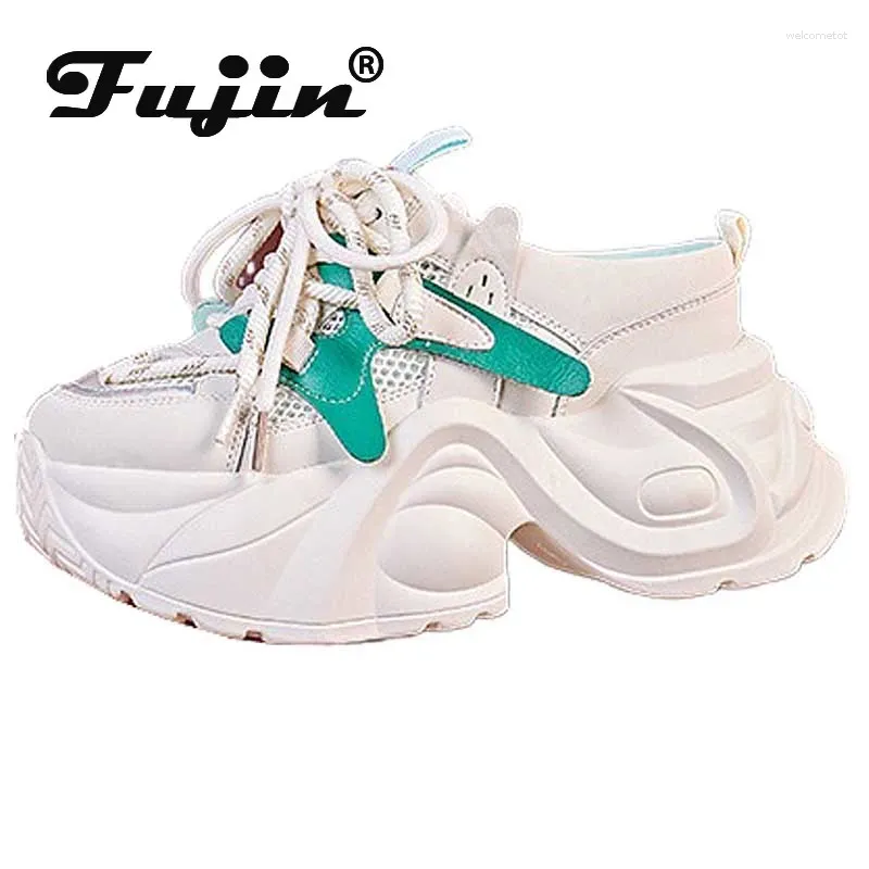 Pantoufles Fujin 7cm Air Mesh Sneakes Chunky Platform Platform Shoes Wedge Femme Hollow Casual Hrewable Summer Lace Up Fashion
