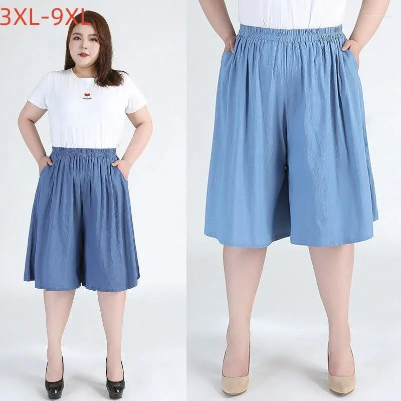 Dżinsy damskie 9xl 8xl 7xl Plus Size Błękitne spodnie dla kobiet Summer cienki 140 kg tłuszcz elastyczna spódnica przycięta luźne dziewczęta z szerokiej nogi Pół spodni