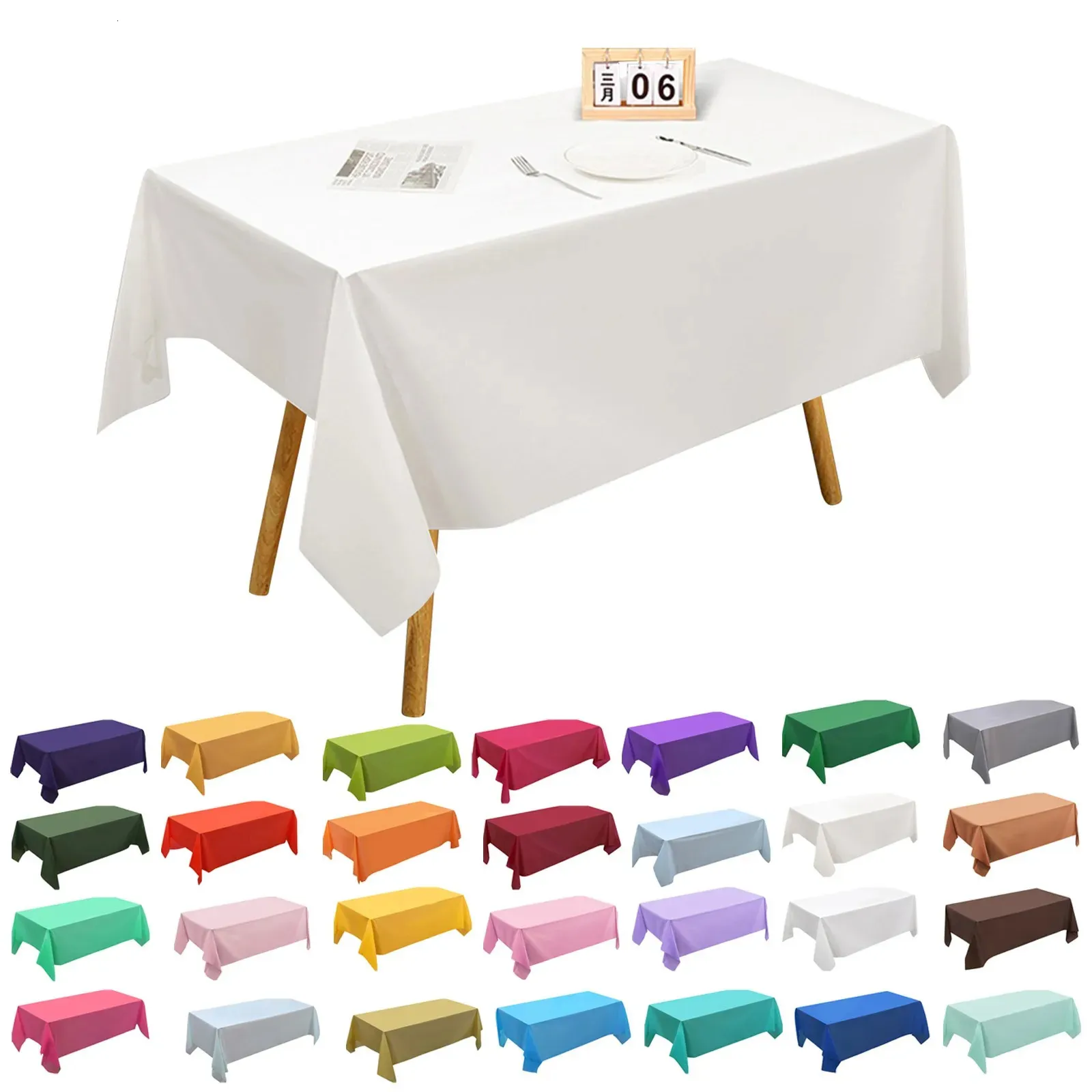 Plastic Disposable Solid Color Tablecloth Birthday Party Wedding Christmas Table Cover Wipe Desk Cloth Decor Covers Rectangle 240514