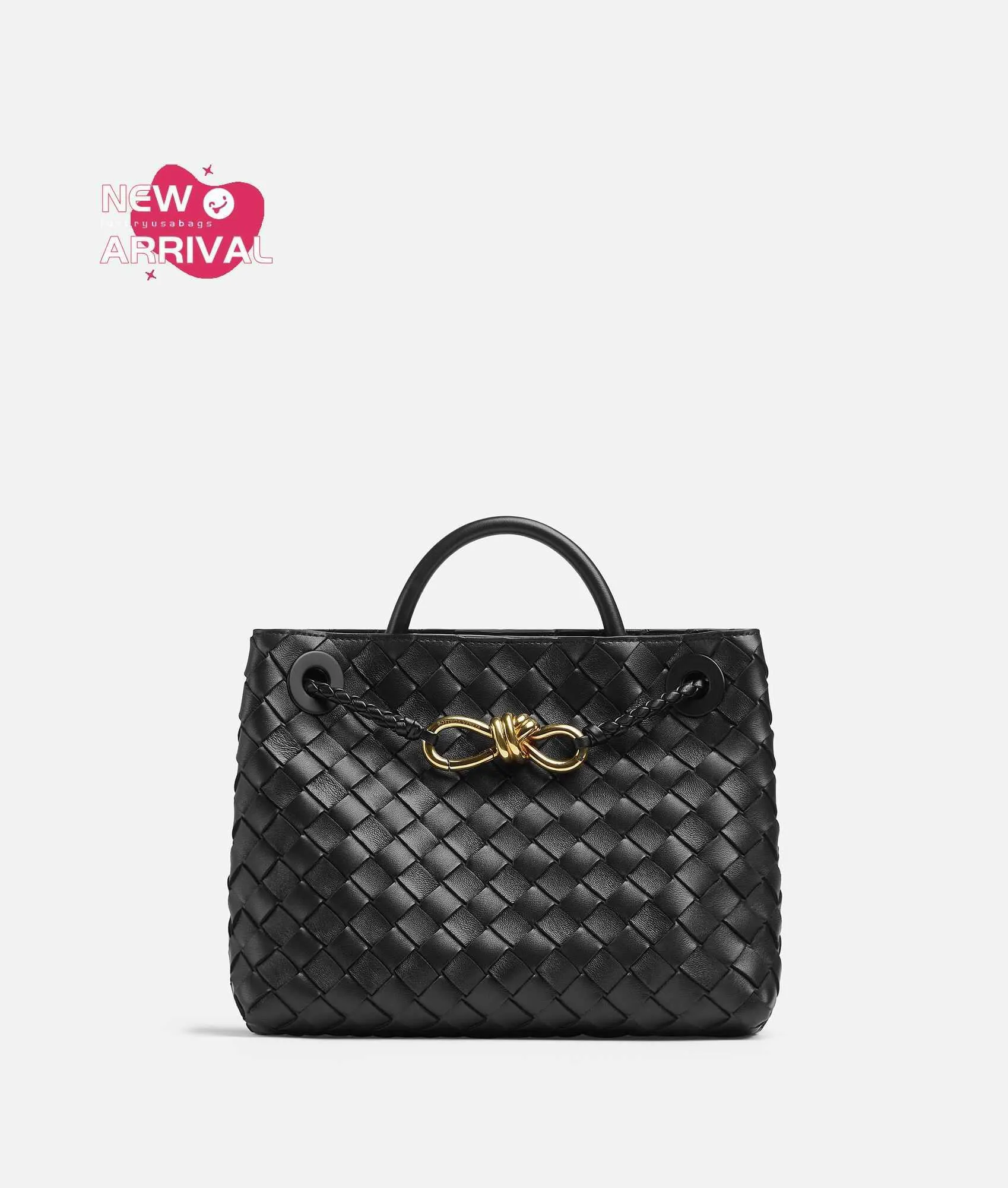 Designer Womens Bag Small Andiamo BotegaVenetas Small Intrecciato leather top handle bag with signature knot detail and sliding cross-body strap Black
