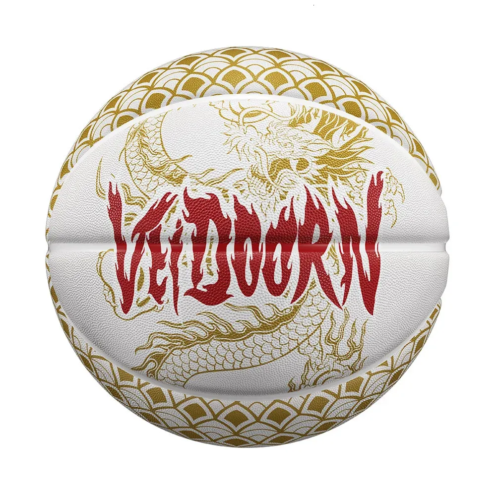 ホワイトゴールドラバーバスケットボールボール公式サイズ7無料針ネットポンプドラゴンデザイン屋外耐久性バスケット240430