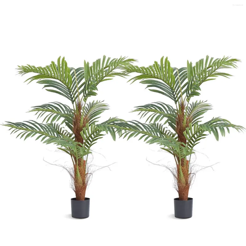 Dekorativa blommor vevor konstgjorda areca palmträd 4-fots hög tropisk sidenväxt 2-pack-