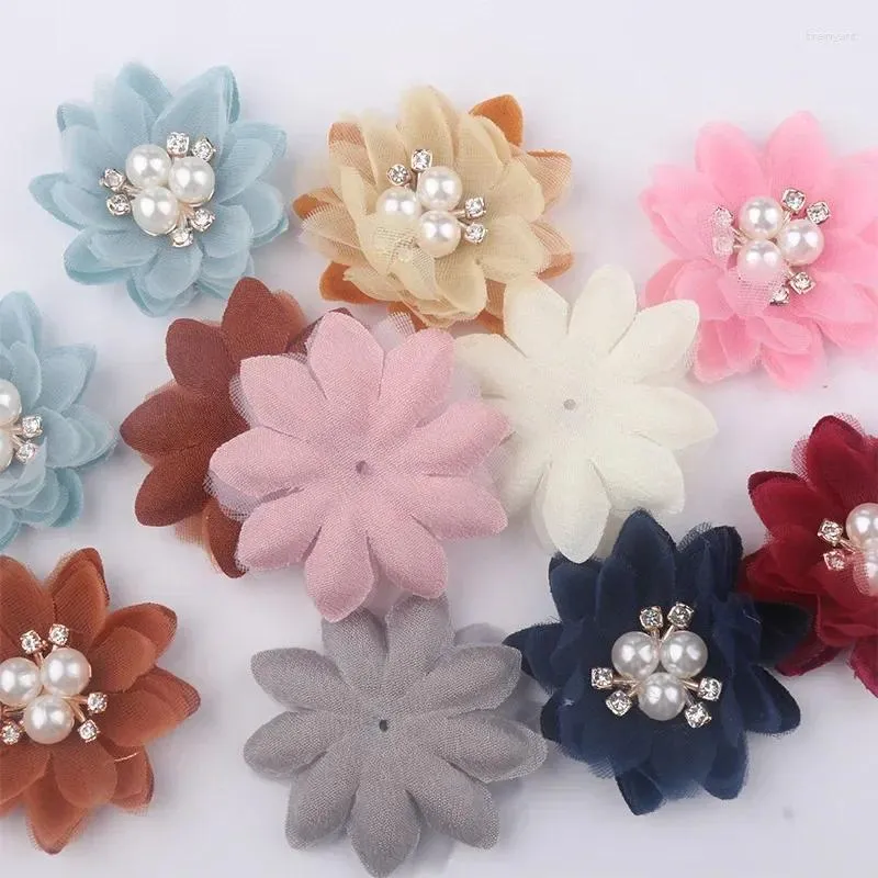 Fleurs décoratives 10pcs / lot 5cm Perle Center Murffon Hair Accessories DIY Flower Wedding Girls Robe Clothing Decorations