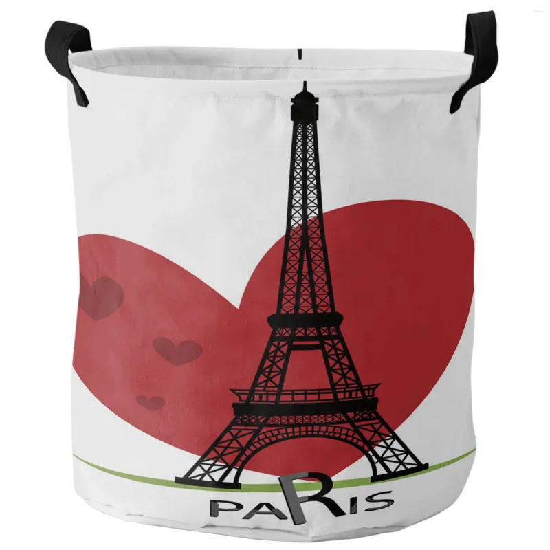 Laundry Bags Love Paris Tower Foldable Basket Large Capacity Hamper Clothes Storage Organizer Kid Toy Sundries Bag
