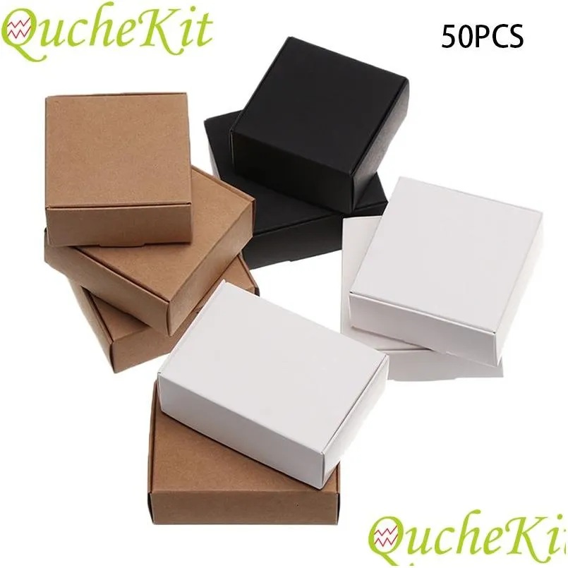 Gift Wrap 50st/Lot Square White Handmade Candy Soap Box Jewelry Black Packing Boxes Wedding Birthday Presents Presents Förpackningar Dh12d