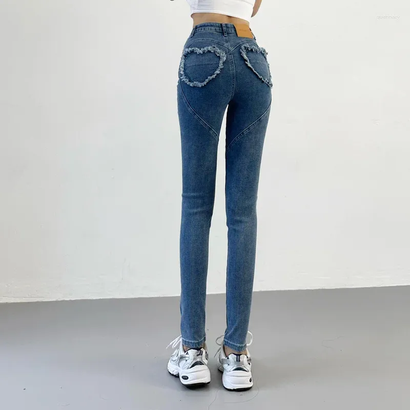 Jeans femininos High TVVovvin Girl Spicy Garota elástica Slim Ragged Pocket Small Foot Feminino Bolsa Hip Sexy Lápis Calças XPEF