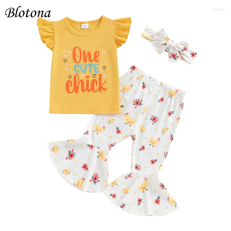 Clothing Sets Blotona Baby Girl 2Pcs Summer Outfits Sleeve T-shirt Tops Chicken Print Flare Pants Set Toddler Casual Clothes 6M-4Y