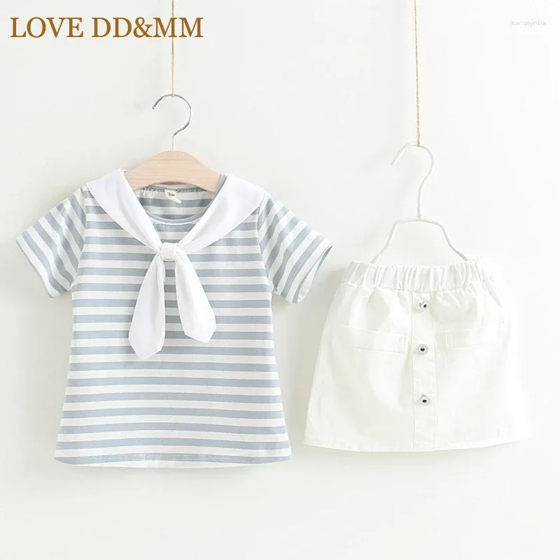 Ensembles de vêtements Love Ddmm Girls Summer Navy Wind Striped Striped Sleeve Tops Tops Kids Baby Costume Clothes Party