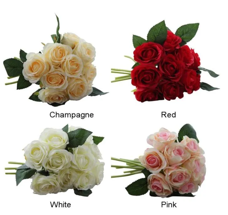 10st Artificial Red Rose Heads Flower Bouquet Wedding Bridal Fake Silk Flowers Christmas Party Valentine039S Day Home Decorati2642311