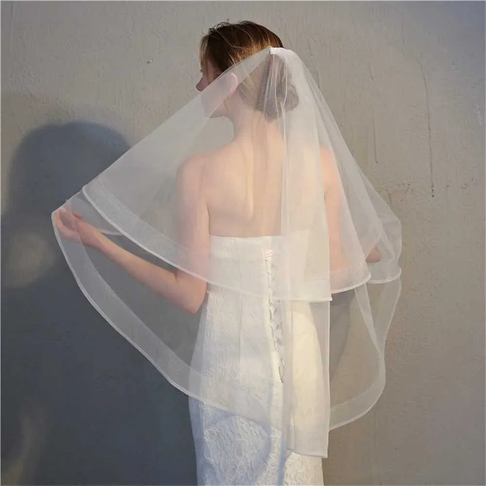 Hochzeit Haarschmuck Einfache kurze doppellagige Kopftuch Braut Hochzeitskleid heißer Verkauf Zubehör mit Haarkamm_voghion.com