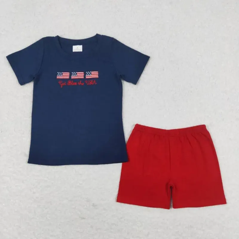 Set di abbigliamento ragazzi a maniche corte estate Dio benedica il vestito degli Stati Uniti RTS per bambini vestiti per bambini boutique all'ingrosso in stock kid