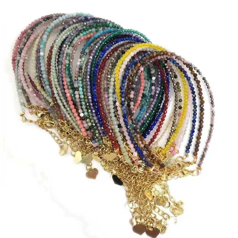Bärade halsband Natural Crystal Agate Lapis Lazuli Bead Halsband Lämplig för kvinnor Guld Womens Short Kravik Chian Necklace Jewelry Gift D240514