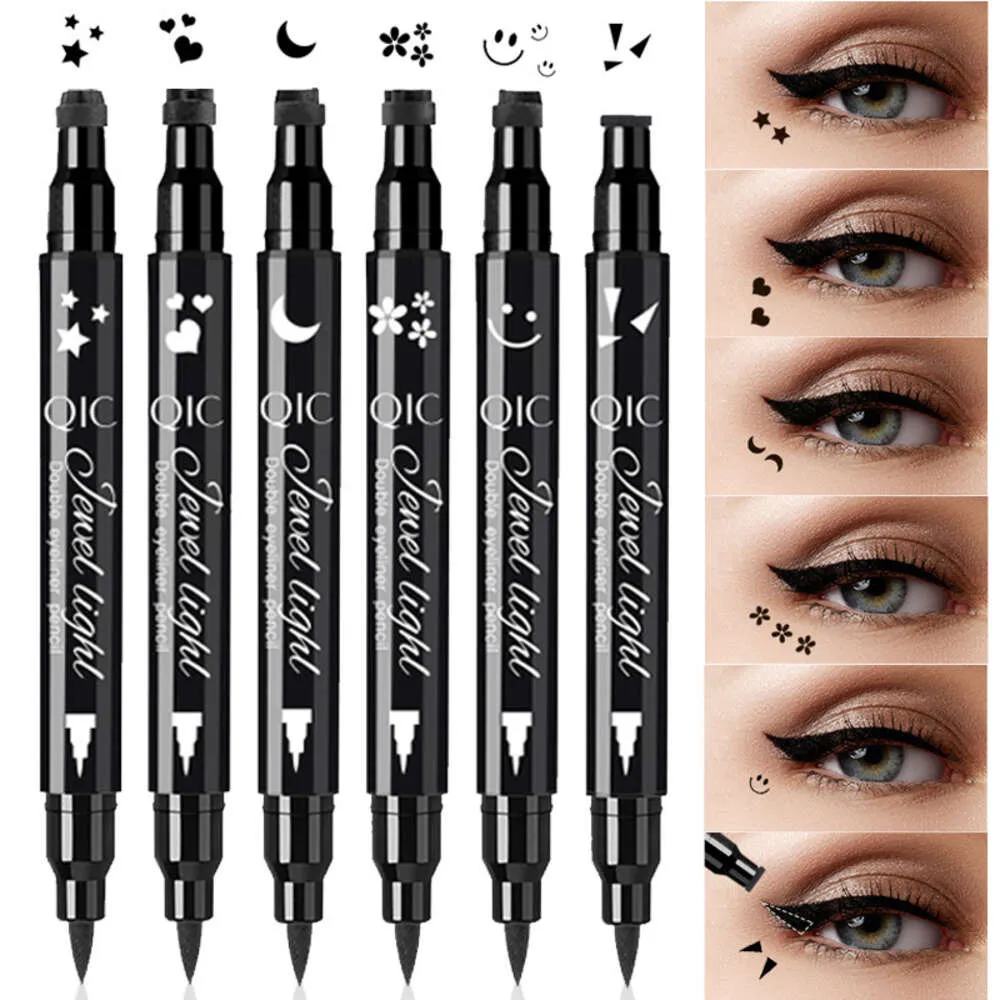 QIC Qini färgmönster utsmyckning tätning eyeliner vattentät, snabbt torkning, icke -smetande dubbel huvudstämpel eyeliner