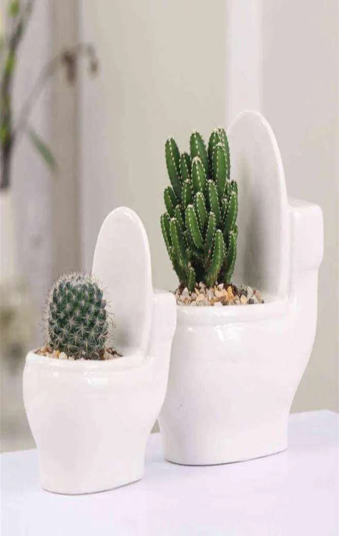 Créative Ceramic Toilet Flower Pot DIY Design Planter pour plantes succulentes Jardinage Small Flowerpot Office Home Office Decor H2204234505776