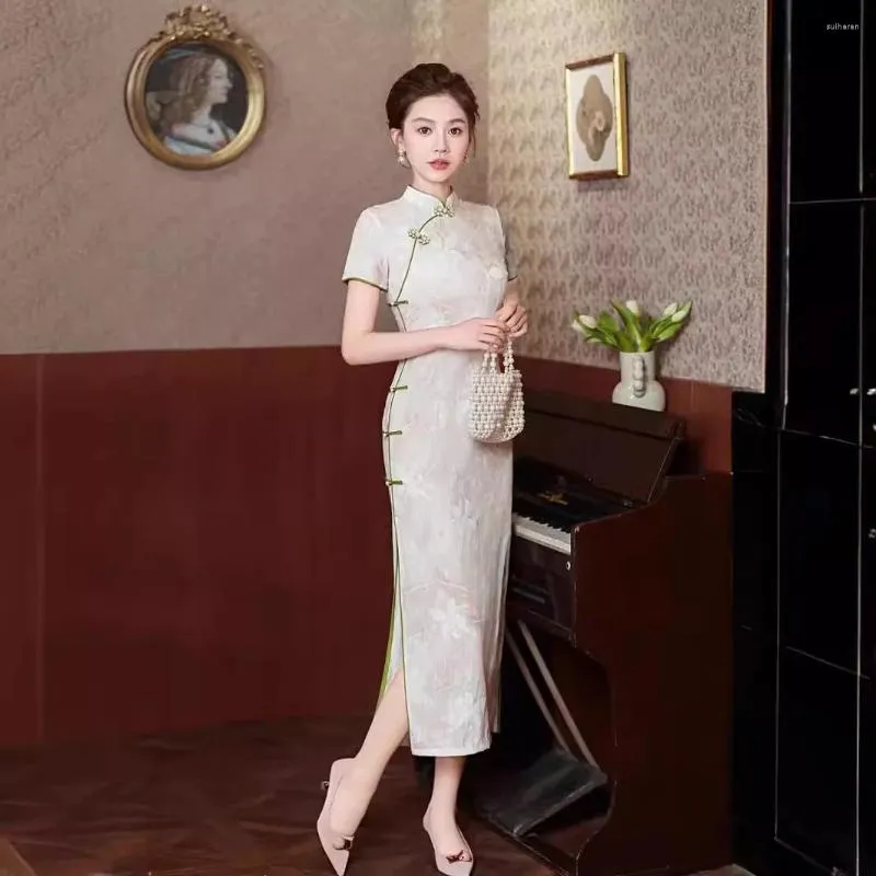 Ethnische Kleidung Yourqipao Sommer Verbesserte junge Mädchen Retro High-End Long Cheongsam Chinese Style Abendkleid sexy elegantes Qipao für Frauen