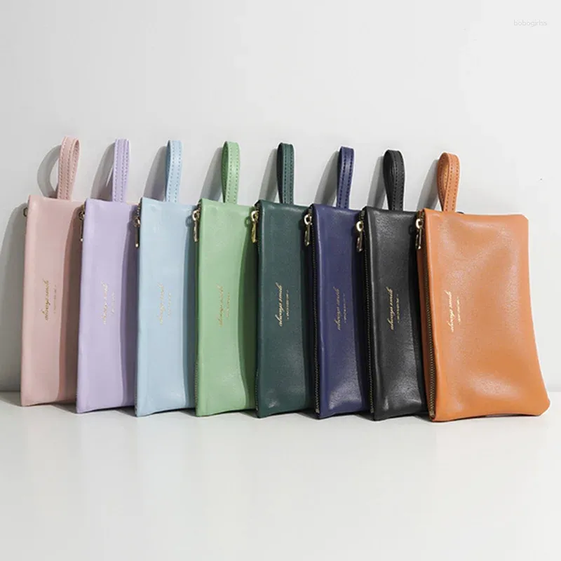 Sacs de rangement Soft Pu Leather Fabric portable Mini Sac de cosmétique pour femmes Téléphone mobile Téléphone Câble Câble Câble avec poignée
