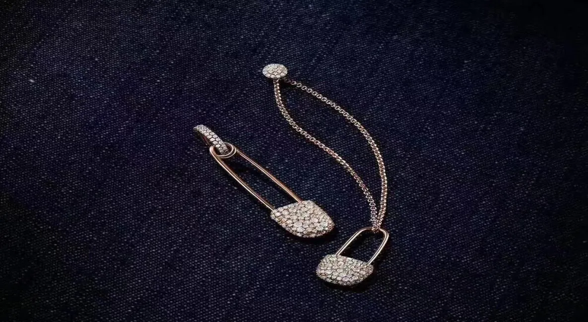 Fashion 925 Sterling Silver Cubic Zirconia Long Earrings Safety Pin Stud Earring Asymmetric4868699
