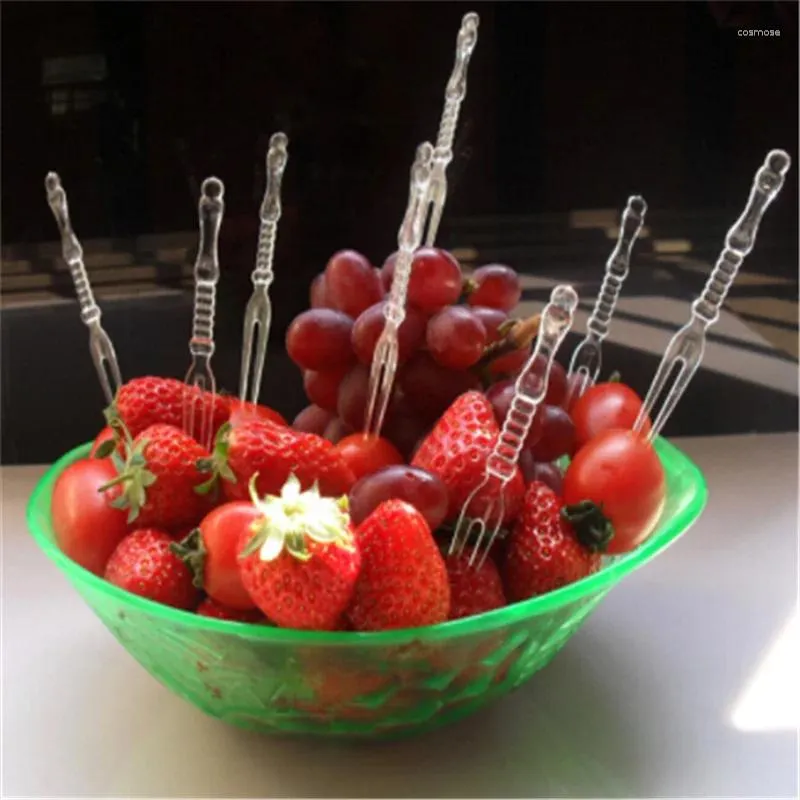 Одноразовая столовая посуда 80pcs mini прозрачные прозрачные вилки домашняя обеденная пластиковая пищевая пищевая торт фмоль