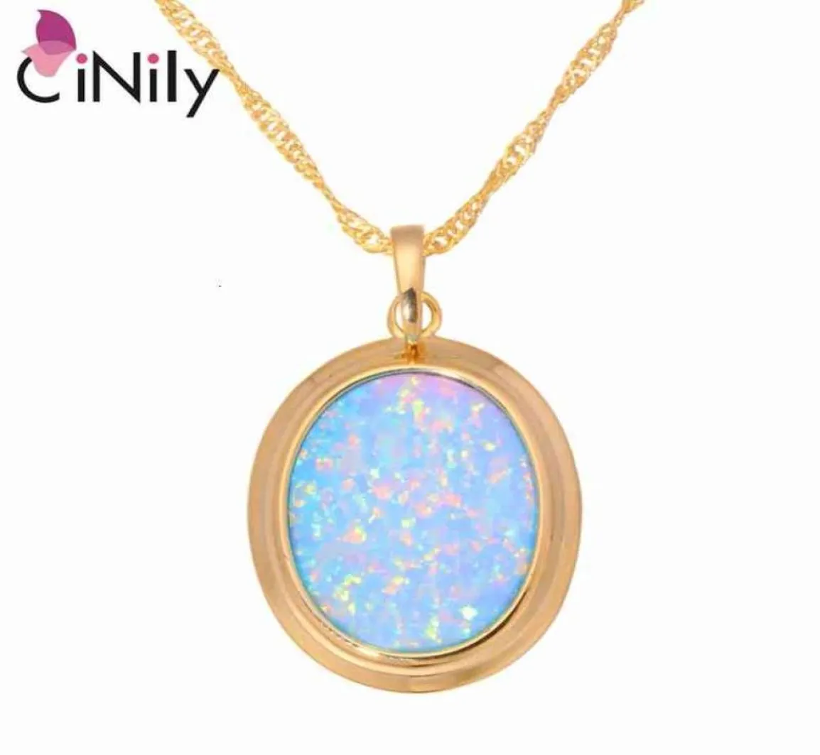 Cinily Green Blue Fire Opal Stone Neckor Pendants Yellow Gold Color Oval Dangle Charm Luxury Large Vintage Jewelry Woman1624041