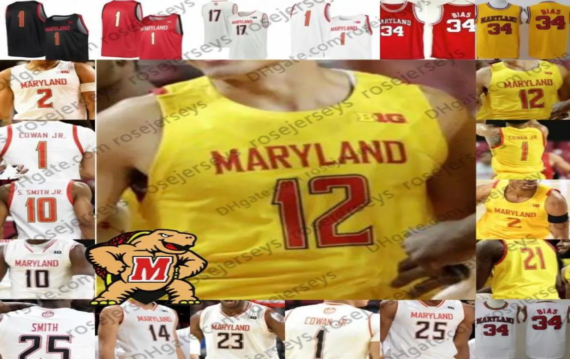2019 Terps Maryland 23 Bruno Fernando 34 Len Bias 4 Kevin Huerter 32 Joe Smith Red White Yellow 100th Retro College Basketball Je8569099