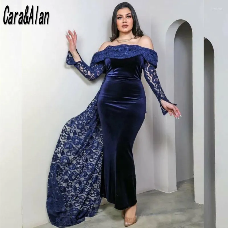 Party Dresses Modest Dubai Navy Blue Evening Long Sleeves Lace Mermaid Wedding Guest For Arab Women Vestido De Fiesta