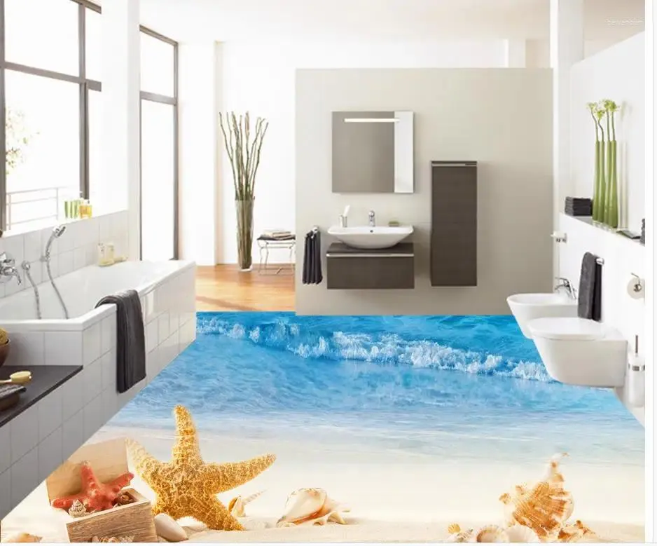 Wallpapers behang voor vloer Home Decoratie Seaside strandstijl woonkamer 3D PVC zelfklevend