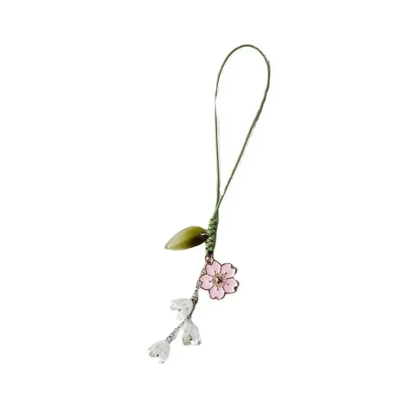 Exquisite Lilie des Valley Mobiltelefons Lanyard Frauen Schlüsselkette Anhänger Jade Anhänger kleine mobile Kette Telekommunikation