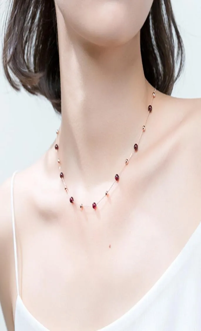 Urocze 925 srebrne srebrne design koraliki łańcuch Naszyjnik Garnet Naszyjniki z kamieniem szlachetnym Producent Kobiet Rose Gold Jewelry Who2897093