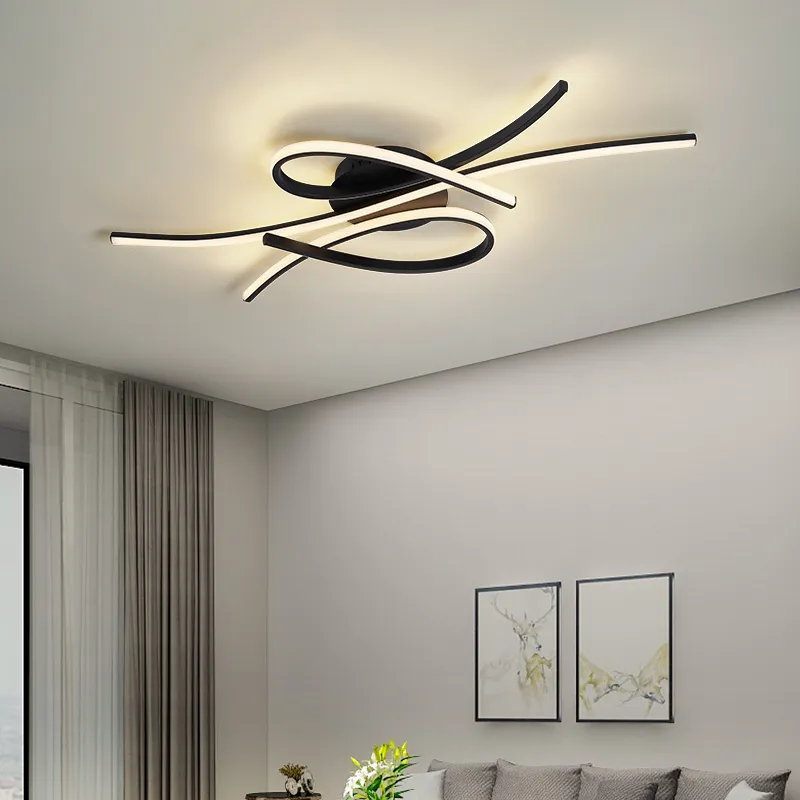 Modern zwart/wit 3 gespreide lange ellipsen LED -plafondlicht met afstandsbediening voor de slaapkamer van de eetkamer
