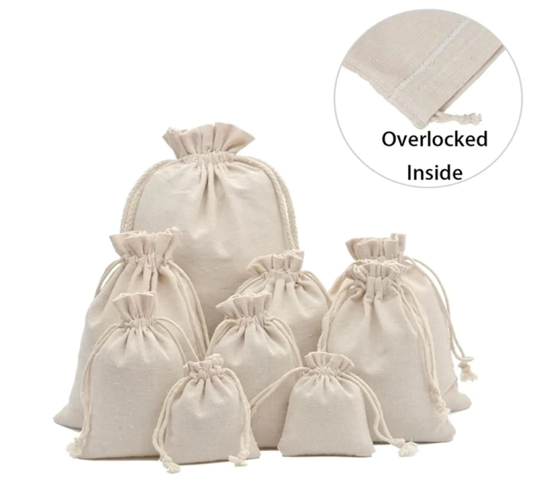Present Wrap 50sts återanvändbara bomull Muslin Presentpåsar för godiskaffebönor Herb Tea Packaging Wedding Party Favor Bag Linen DrawStrin6245338