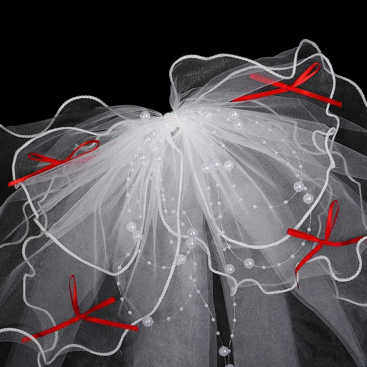 Haarschmuck Doppellagiger Mesh-Tüll Einfarbige Frauen Kurzer Hochzeitsschleier mit Clip-Bandkante Mitte Kaskadenbraut_voghion.com