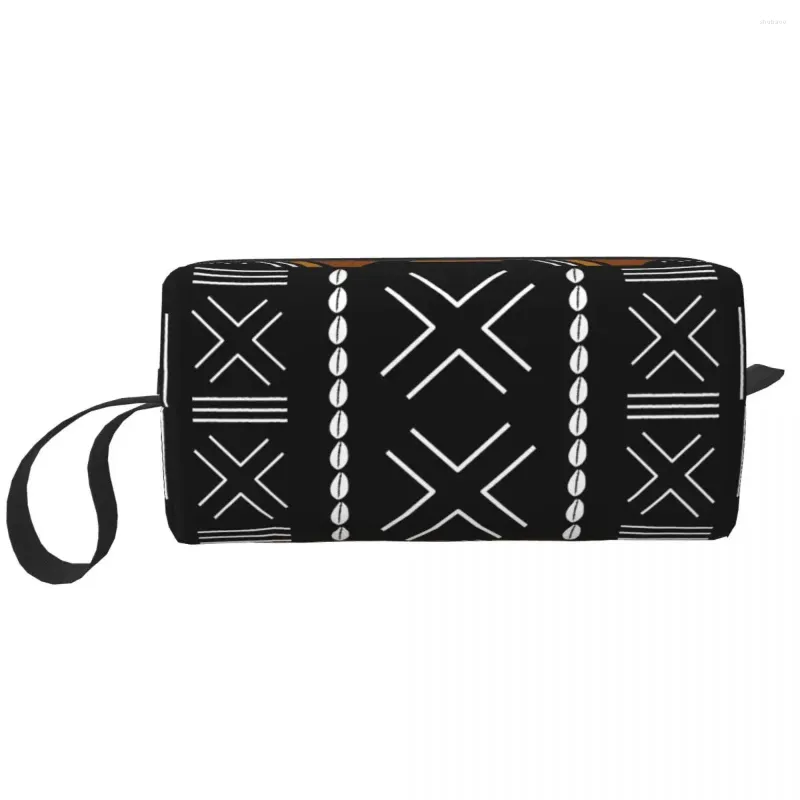 Sacs de cosmétiques Africain Mud Cloth Bogolan Design Makeup Sac Organisateur Dopp Kit Toitrage pour les femmes Beauté de beauté Étui au crayon