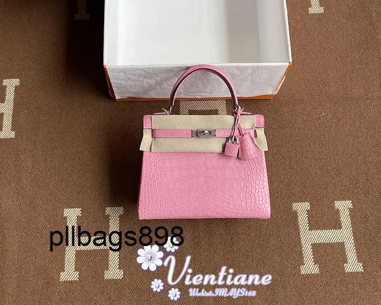Handbag Keliys Genuine Leather 7A Directors hand sewn bag 25cm 5P Pink cherry blossom matte square crocodile silver buckle super beautiful color