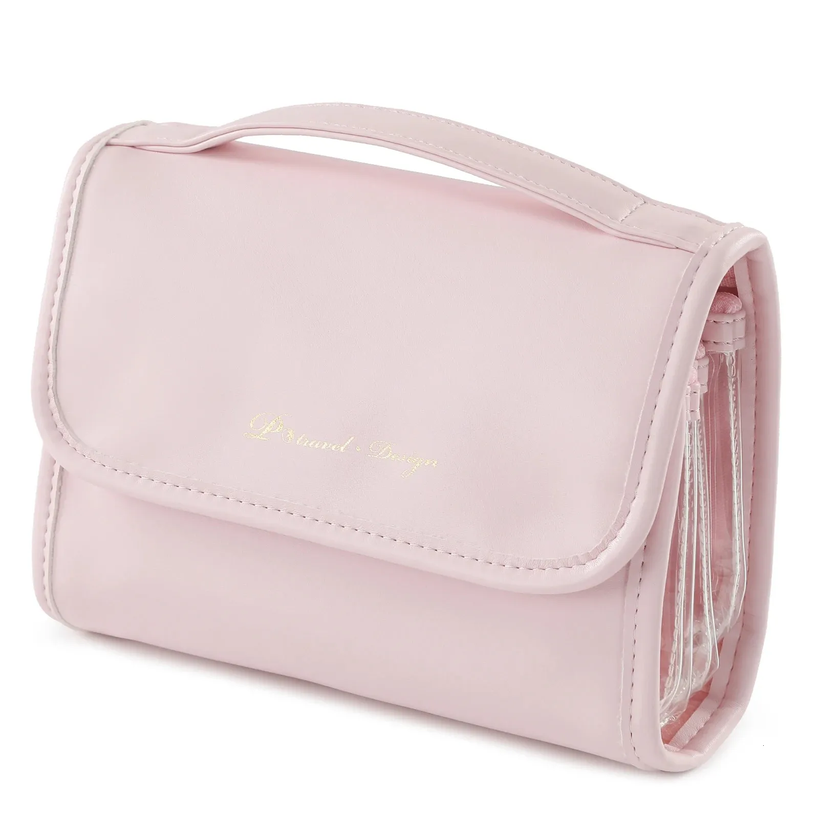 Borsa per il trucco da viaggio Cosmetico di grande capacità per donne Organizzatore di custodia in pelle PU Organizzatore portatile con manico 240511