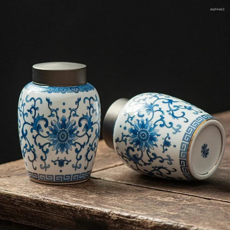 Garrafas de armazenamento azul e branco Porcelana Jar