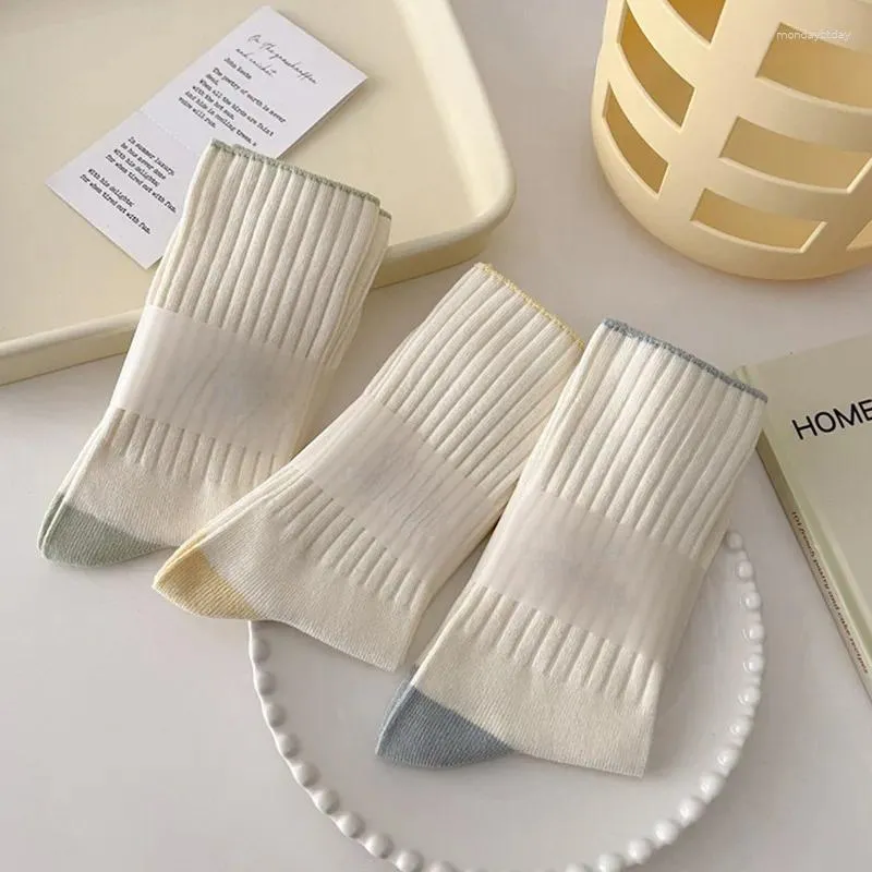 Women Socks 1 Pair Simple Cotton Striped Mid Tube Breathable Sports Harajuku Style Casual Sock