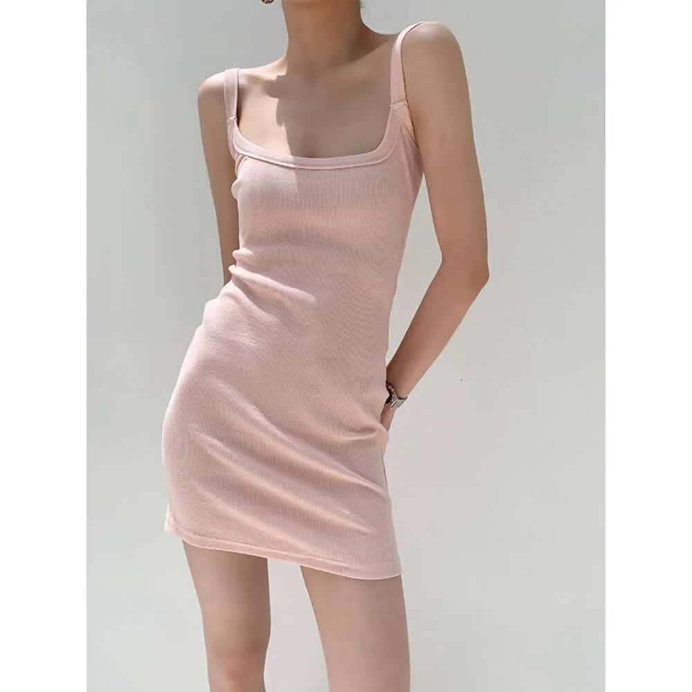 Summer New Solid Color suspender Dress for Womens Outwear Slim Fit and Slim Medium Length Wrap Skirt