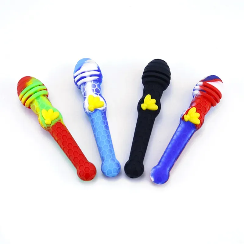 Handheld Pipe With Titanium Nail 4.8 Inches Smoking Supplies Oil Rigs Colorful Silicone Pipes Bong Free Ship Wholesale