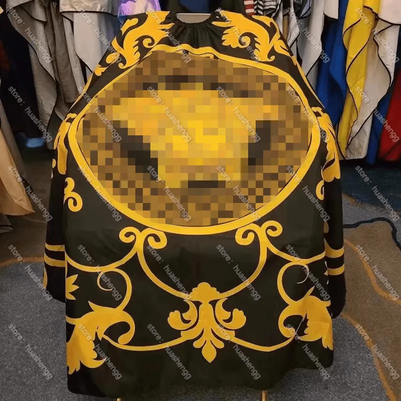 Black en gouden retro -geprinte kapselschort van designer, kapsalon scheerschort cape