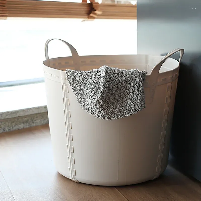 Laundry Bags Household Simple Round Plastic Basket Home Portable Storage Large Bath Bucket