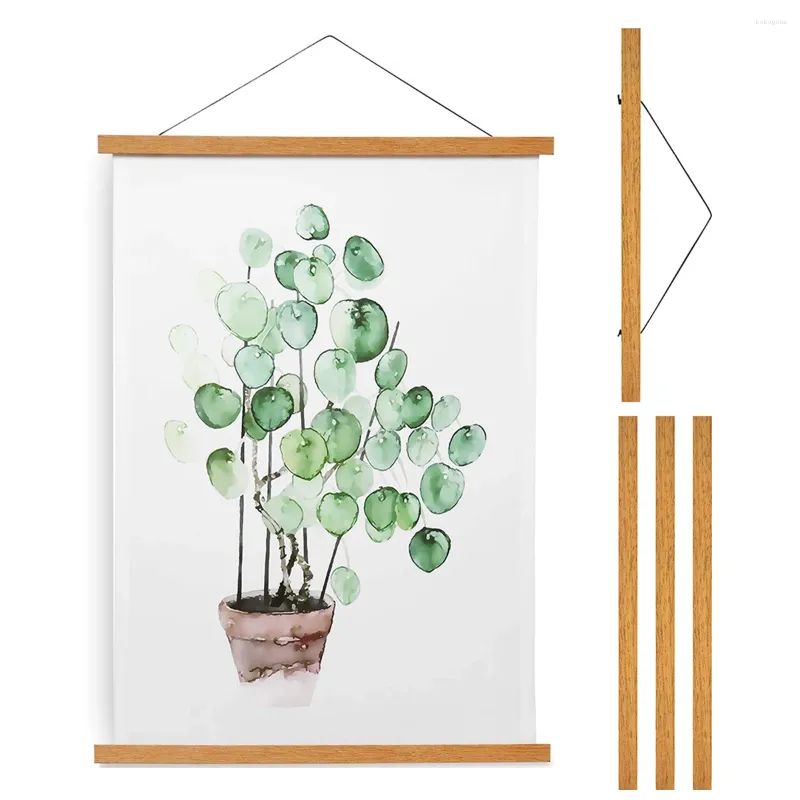 Quadros 4pcs Wood Magnetic Poster Hanger Natural Frame Pintura Po Craft de Arte da Parede da Parede