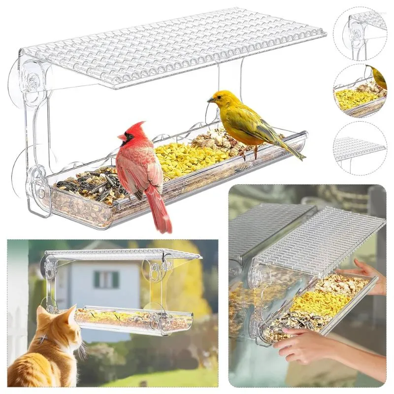 Outros pássaros abastecem o acrílico de vidro transparente, pássaros pendurados no alimentador de pássaros alimentos alimentos para alimentos para casa de semente de amendoim copo com bandeja