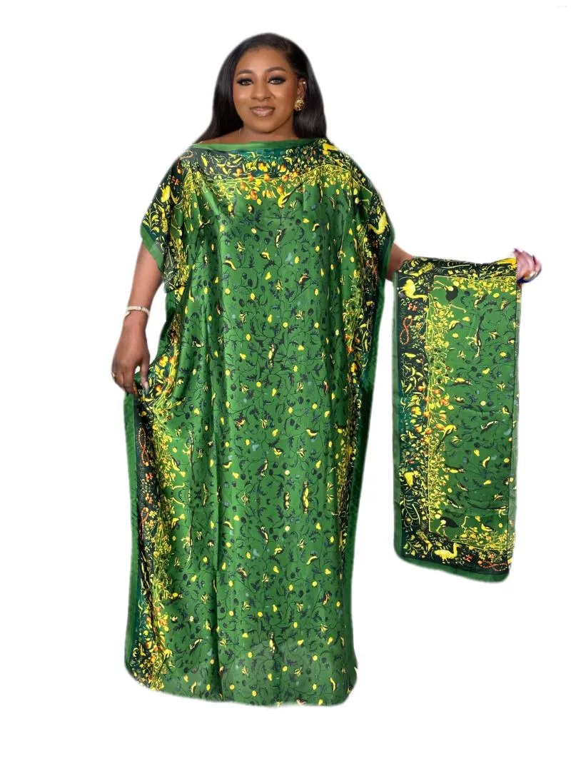 Ethnic Clothing Women's Plus Size Print Maxi Kaftan Dress Modest Crew Neck Short Sleeve With Hijab