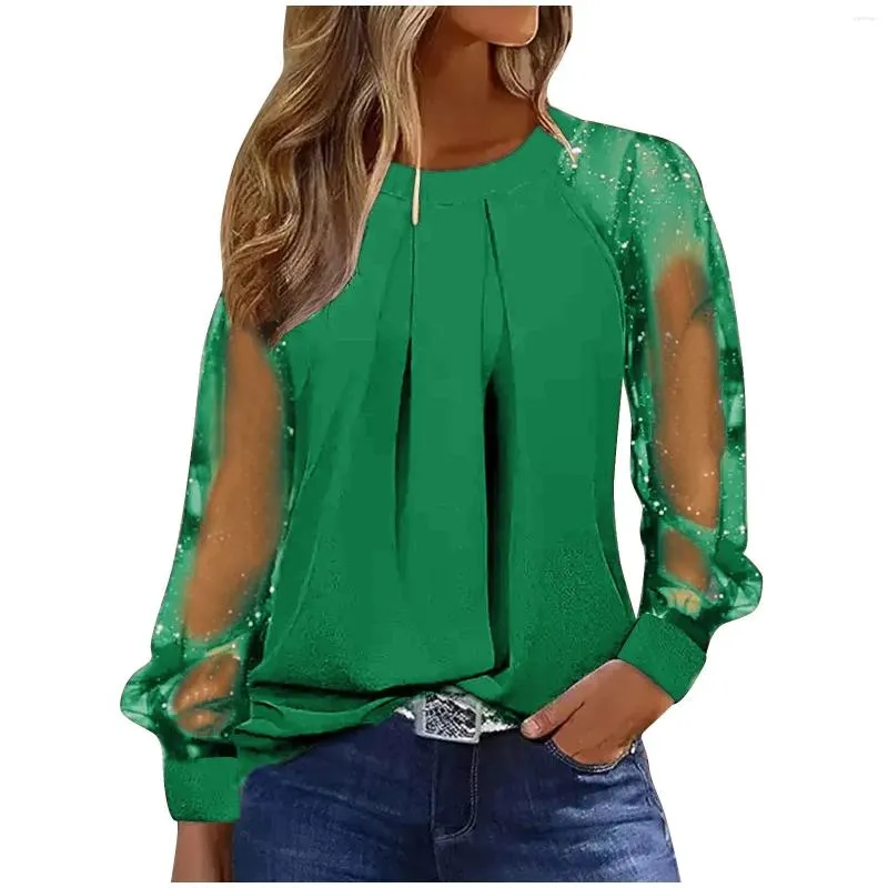 Women's T Shirts Fashion Casual Loose Comfort Solid Colour Long Sleeve Mesh Splicing T-shirt Spring Ropa De Mujer Ofertas