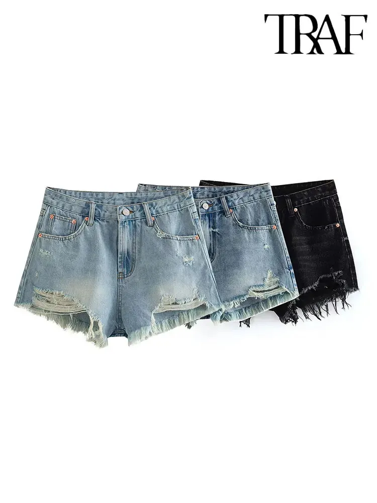 Traf Summer Denim Shorts for Women Black Jeans Shorts Women Ejrised Short Mujer Jean Shorts Y2K Streetwear 240514