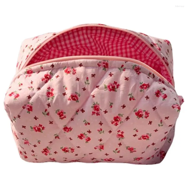 Sacs de cosmétiques Sacs de maquillage de voyage floral mignon grand sac de rangement d'organisateur matelassé avec étui à fermeture éclair pour les femmes