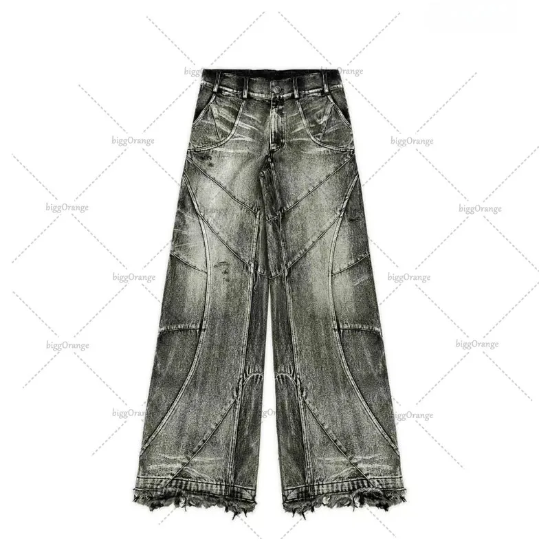 Y2K Streetwear Punk Hip Hop Jeans West Workwear Ripped Rap Style Loose Wash Plus Taille Vêtements Men Mopping Pantalon 240513